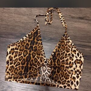 SHEIN Leopard Print Crop Top - Brown and Black